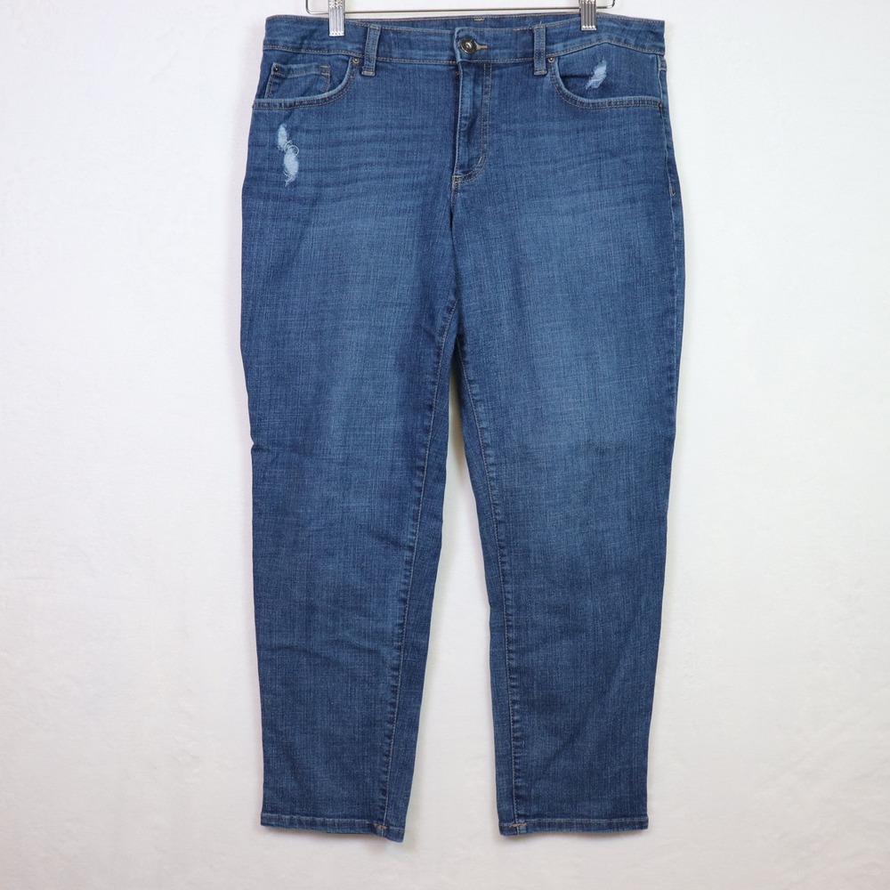 INC Blue Mid Rise Straight Distressed Denim Jeans 14P